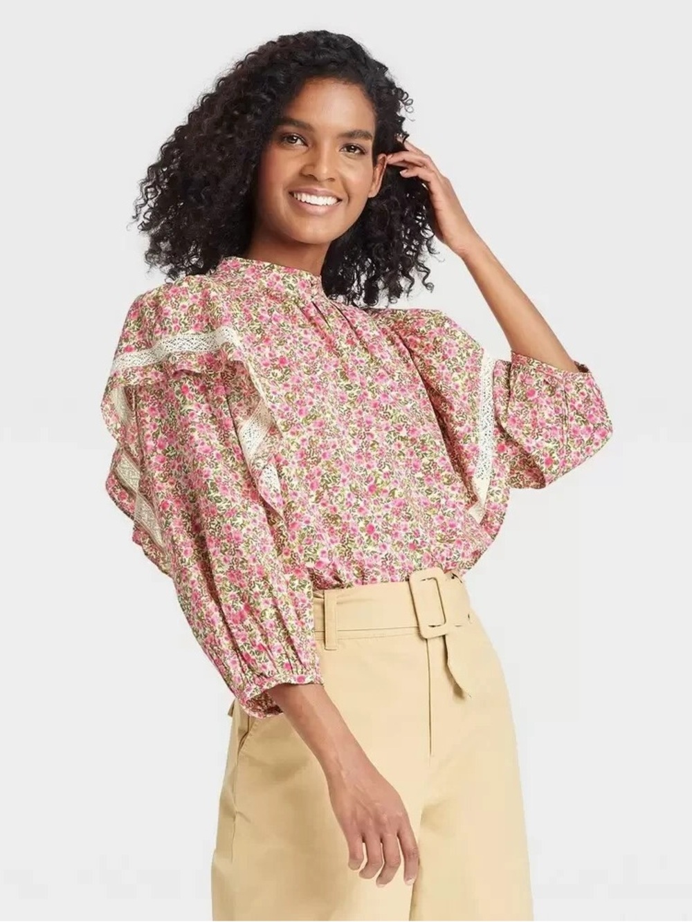 Who What Wear Floral Peasant Blouse Shirt Pink Size Small *1200